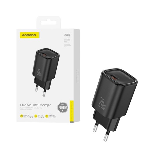 Foneng Adaptor EU69 Type-C PD20W Black